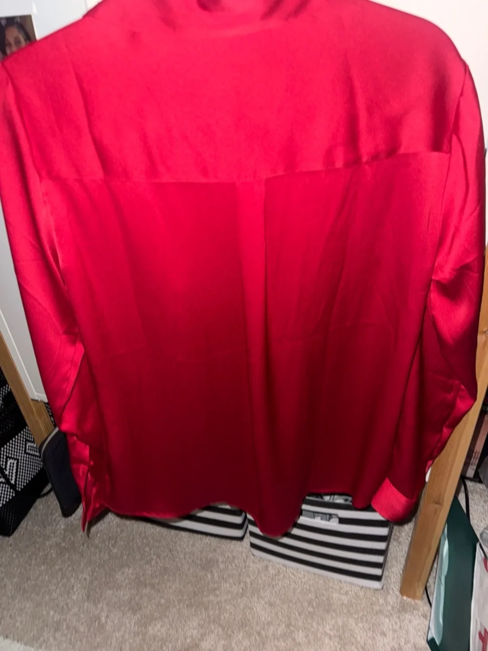 Express Red Satin Button-Front Blouse - Picture 5 of 5